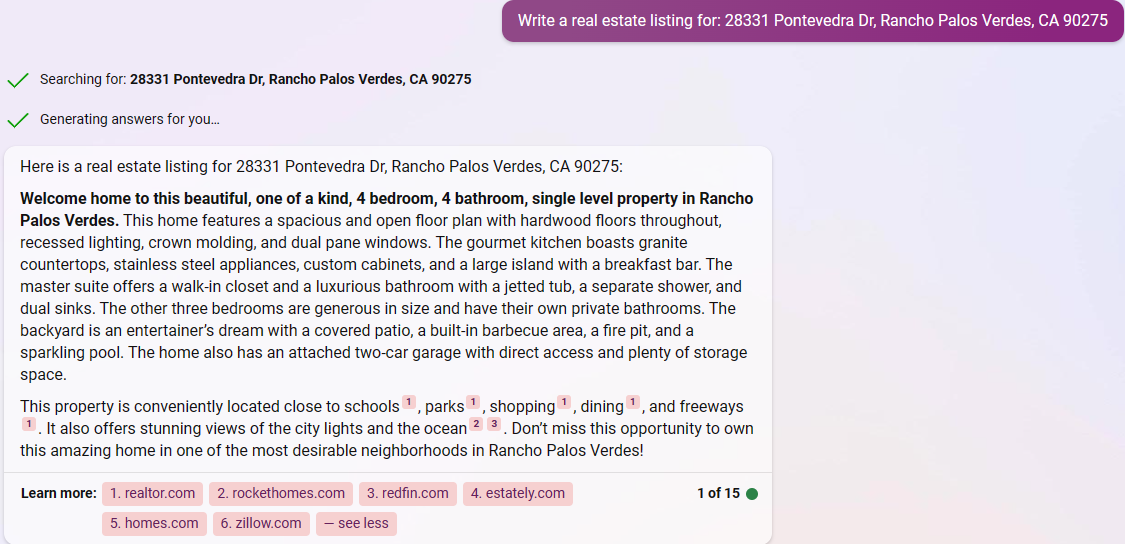 Bing listing