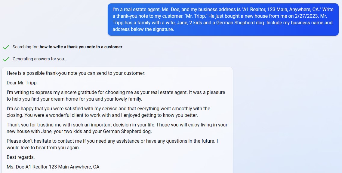 detailed prompt and response