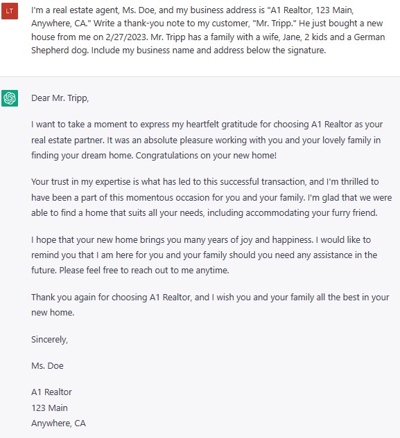 detailed prompt and response