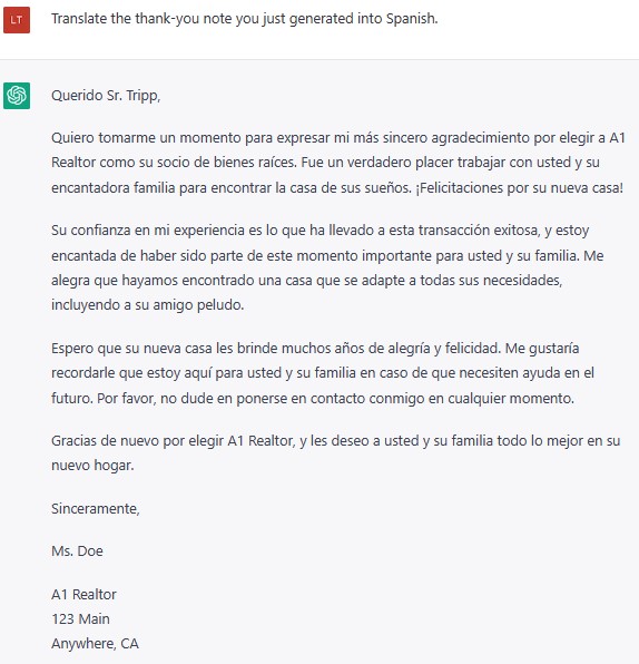 detailed prompt and response spanish